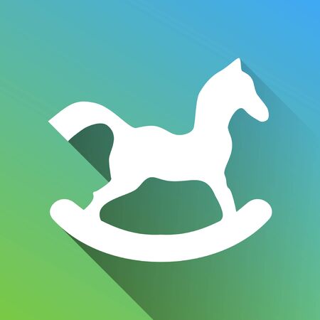 Horse toy sign. White Icon with gray dropped limitless shadow on green to blue background. Illustration.のイラスト素材