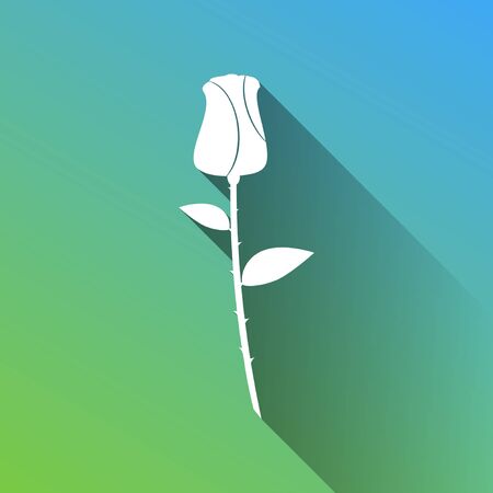 Rose sign illustration. White Icon with gray dropped limitless shadow on green to blue background.のイラスト素材