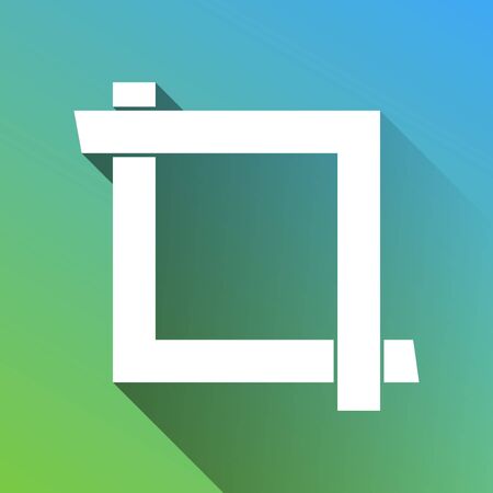 Cropping with corners. Image editor sign. White Icon with gray dropped limitless shadow on green to blue background.のイラスト素材