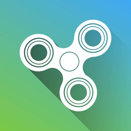Fidget spinner sign. White Icon with gray dropped limitless shadow on green to blue background.のイラスト素材