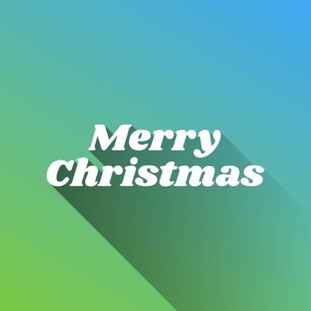 Merry Christmas slogan. White Icon with gray dropped limitless shadow on green to blue background.のイラスト素材