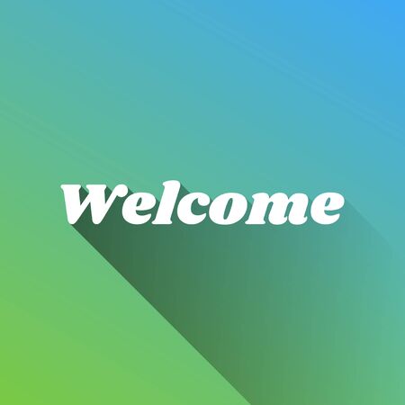 Welcome slogan. White Icon with gray dropped limitless shadow on green to blue background.のイラスト素材