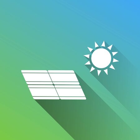 Solar energy panel. Eco trend concept sign. White Icon with gray dropped limitless shadow on green to blue background.のイラスト素材