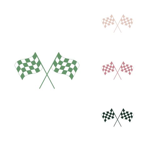 Crossed checkered flags. Motor sport. Russian green icon with small jungle green, puce and desert sand ones on white background.のイラスト素材