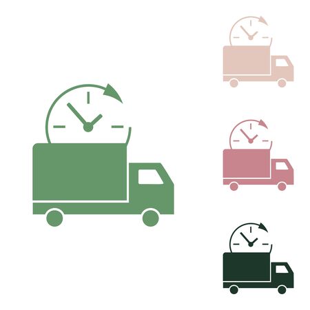 Delivery sign illustration. Russian green icon with small jungle green, puce and desert sand ones on white background.のイラスト素材