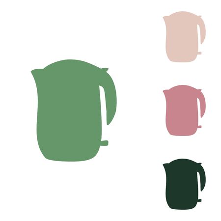 Electric kettle sign. Russian green icon with small jungle green, puce and desert sand ones on white background.のイラスト素材