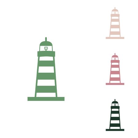 Lighthouse sign illustration. Russian green icon with small jungle green, puce and desert sand ones on white background.のイラスト素材