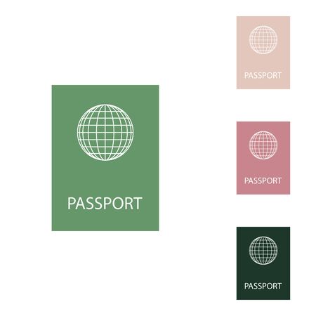 Passport sign illustration. Russian green icon with small jungle green, puce and desert sand ones on white background.のイラスト素材