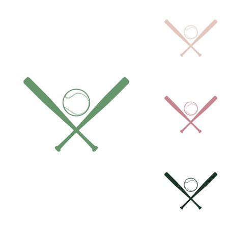 Baseball sign. Russian green icon with small jungle green, puce and desert sand ones on white background.のイラスト素材