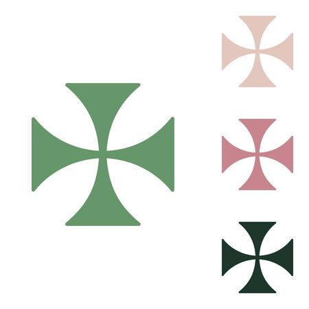 Maltese cross sign. Russian green icon with small jungle green, puce and desert sand ones on white background.のイラスト素材