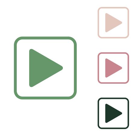 Play icon. Russian green icon with small jungle green, puce and desert sand ones on white background.のイラスト素材