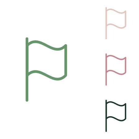Flag sign. Russian green icon with small jungle green, puce and desert sand ones on white background.のイラスト素材