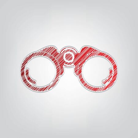 Binocular sign illustration. Red gradient scribble Icon with artistic contour gray String on light gray Background.のイラスト素材