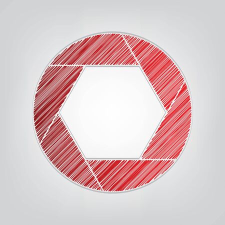 Photo sign illustration. Red gradient scribble Icon with artistic contour gray String on light gray Background.のイラスト素材
