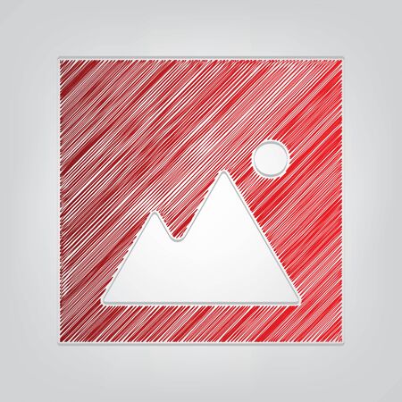 Image sign illustration. Red gradient scribble Icon with artistic contour gray String on light gray Background.のイラスト素材
