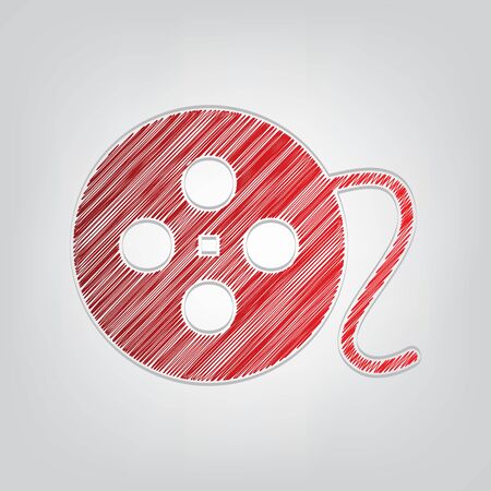 Film circular sign. Red gradient scribble Icon with artistic contour gray String on light gray Background.のイラスト素材