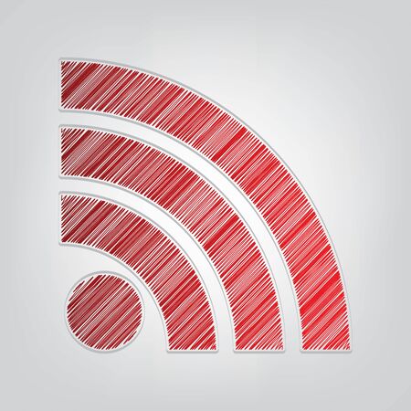 RSS sign illustration. Red gradient scribble Icon with artistic contour gray String on light gray Background.のイラスト素材