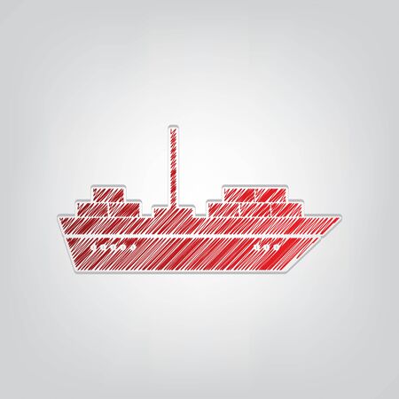 Ship sign illustration. Red gradient scribble Icon with artistic contour gray String on light gray Background.のイラスト素材