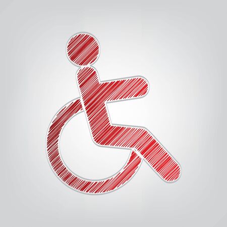 Disabled sign illustration. Red gradient scribble Icon with artistic contour gray String on light gray Background.のイラスト素材