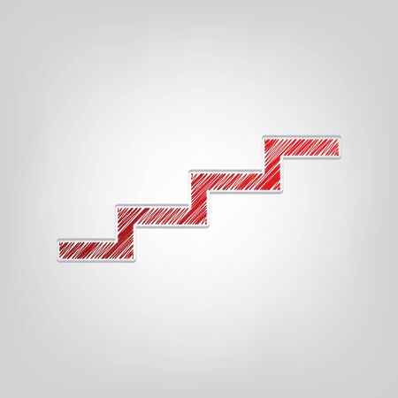 Stair up sign. Red gradient scribble Icon with artistic contour gray String on light gray Background.のイラスト素材