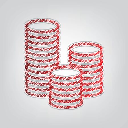 Money sign illustration. Red gradient scribble Icon with artistic contour gray String on light gray Background.のイラスト素材