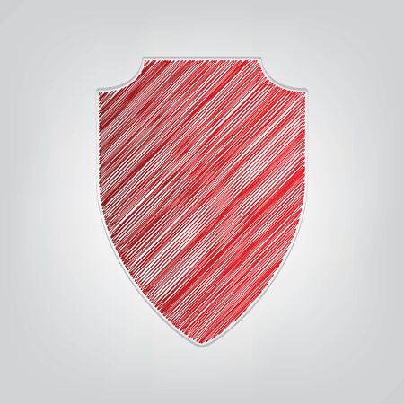 Shield sign illustration. Red gradient scribble Icon with artistic contour gray String on light gray Background.のイラスト素材