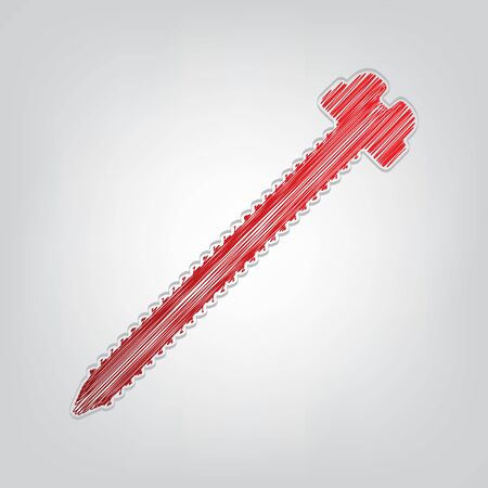 Screw sign illustration. Red gradient scribble Icon with artistic contour gray String on light gray Background.のイラスト素材