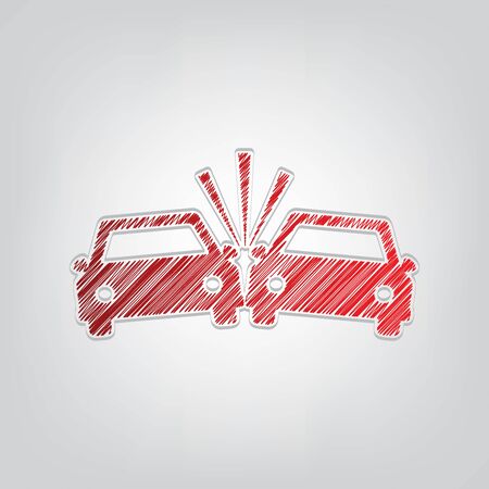 Crashed Cars sign. Red gradient scribble Icon with artistic contour gray String on light gray Background.のイラスト素材
