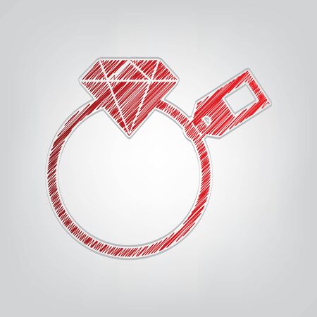 Diamond sign with tag. Red gradient scribble Icon with artistic contour gray String on light gray Background.のイラスト素材