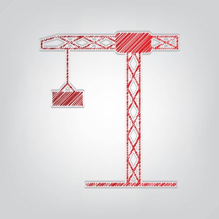 Construction crane sign. Red gradient scribble Icon with artistic contour gray String on light gray Background.のイラスト素材