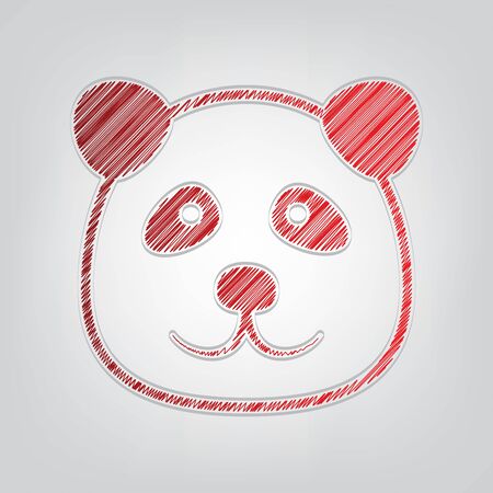 Panda sign illustration. Red gradient scribble Icon with artistic contour gray String on light gray Background.のイラスト素材