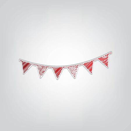 Holiday flags garlands sign. Red gradient scribble Icon with artistic contour gray String on light gray Background.のイラスト素材