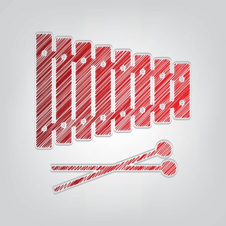 Xylophone sign. Red gradient scribble Icon with artistic contour gray String on light gray Background.のイラスト素材