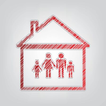 Family sign illustration. Red gradient scribble Icon with artistic contour gray String on light gray Background.のイラスト素材