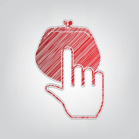 Coin Purse sign. Red gradient scribble Icon with artistic contour gray String on light gray Background.のイラスト素材