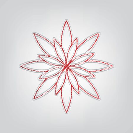Flower sign. Red gradient scribble Icon with artistic contour gray String on light gray Background.のイラスト素材