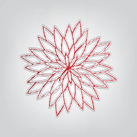 Flower sign. Red gradient scribble Icon with artistic contour gray String on light gray Background.のイラスト素材