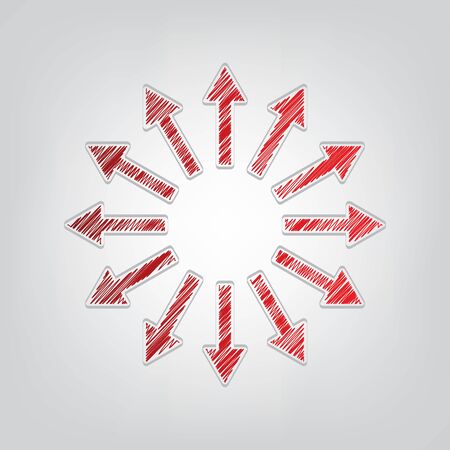 Arrows sign. Red gradient scribble Icon with artistic contour gray String on light gray Background.のイラスト素材