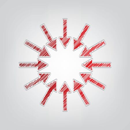 Arrows sign. Red gradient scribble Icon with artistic contour gray String on light gray Background.のイラスト素材