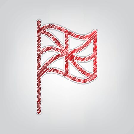 Flag sign. Red gradient scribble Icon with artistic contour gray String on light gray Background.のイラスト素材