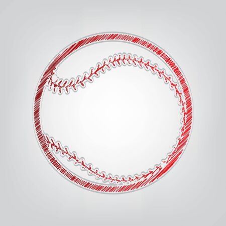 Baseball ball sign. Red gradient scribble Icon with artistic contour gray String on light gray Background.のイラスト素材