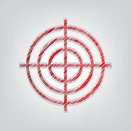Target aiming sign. Red gradient scribble Icon with artistic contour gray String on light gray Background.のイラスト素材