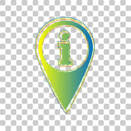 Map pointer with information sign. Blue to green gradient Icon with Four Roughen Contours on stylish transparent Background. Illustration.のイラスト素材