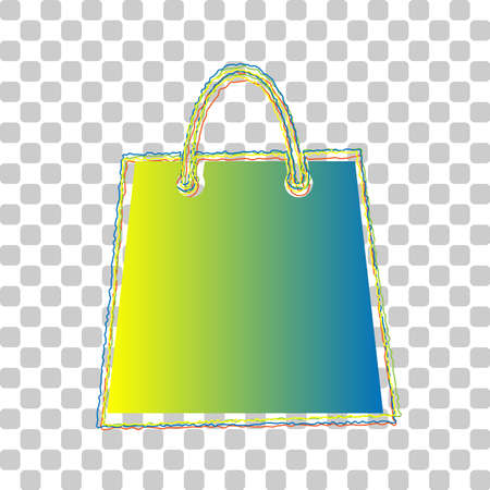 Shopping bag illustration. Blue to green gradient Icon with Four Roughen Contours on stylish transparent Background. Illustration.のイラスト素材