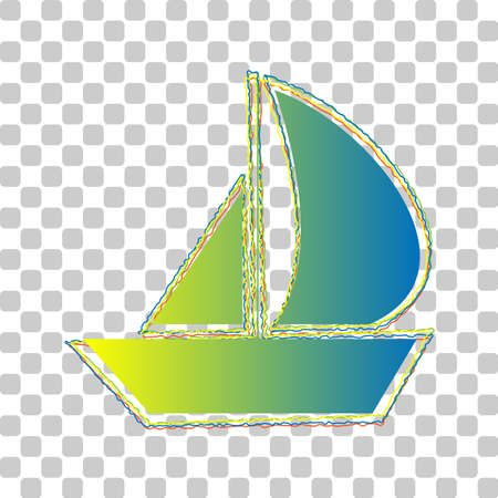 Sail Boat sign. Blue to green gradient Icon with Four Roughen Contours on stylish transparent Background. Illustration.のイラスト素材