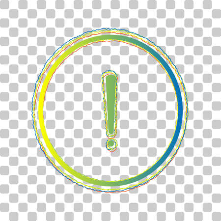 Exclamation mark sign. Blue to green gradient Icon with Four Roughen Contours on stylish transparent Background. Illustration.のイラスト素材
