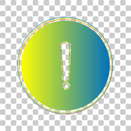 Exclamation mark sign. Blue to green gradient Icon with Four Roughen Contours on stylish transparent Background. Illustration.のイラスト素材