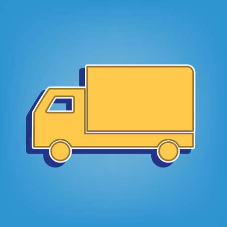 Delivery sign illustration. Golden Icon with White Contour at light blue Background. Illustration.のイラスト素材