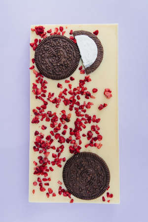 Natural handmade chocolate close-up on a bright background.の写真素材