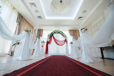 Modern decorated wedding arch, for wedding ceremony. Decor, weddingの写真素材